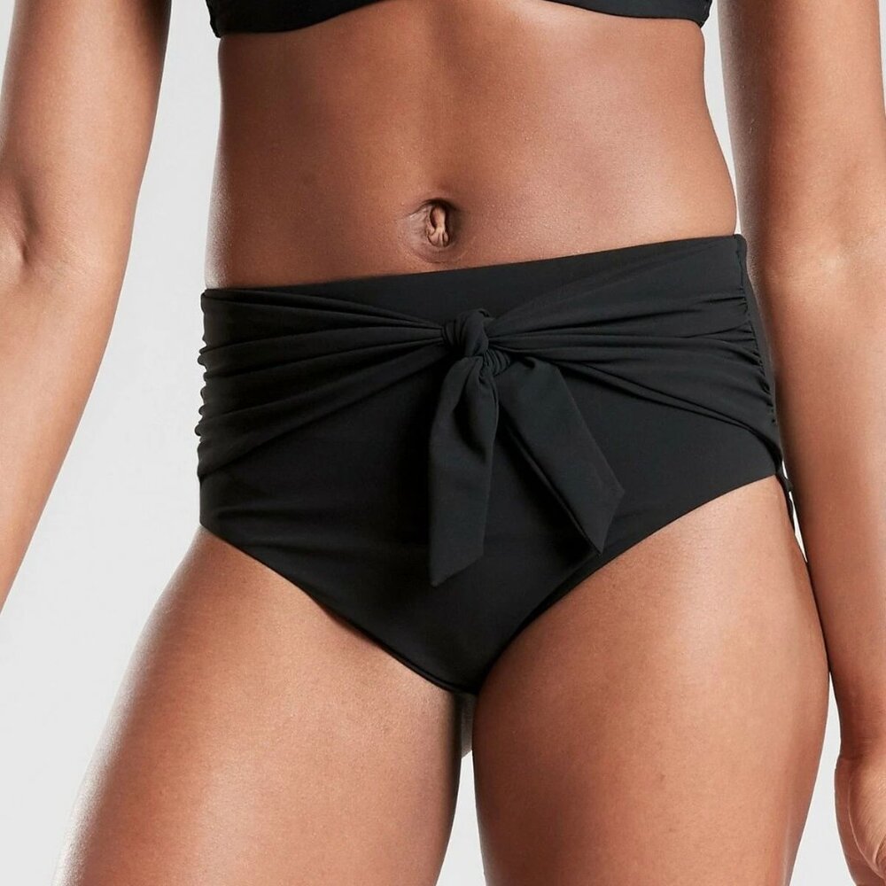 Athleta shirred tie waist high rise bikini bottom small black